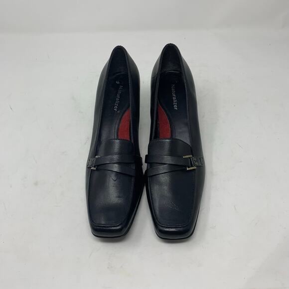 Naturalizer Black Leather Kitten Heel Pump Loafer Square Toe Y2K Size 8 Classic - Picture 7 of 8